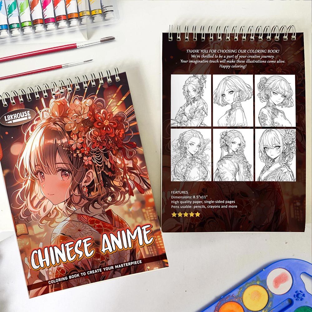 LBKHOUSE Chinese Anime Spiral Coloring Book for Adult