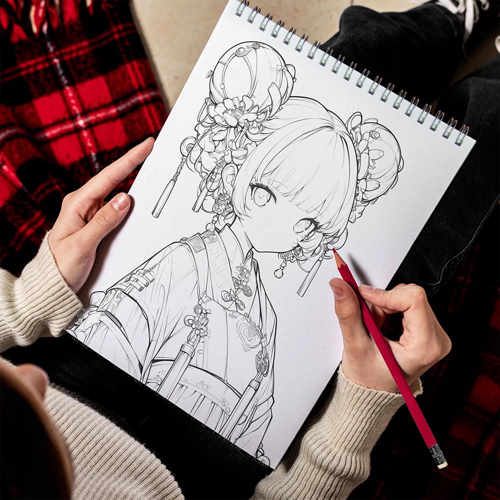 LBKHOUSE Chinese Anime Spiral Bound Coloring Book for Adult