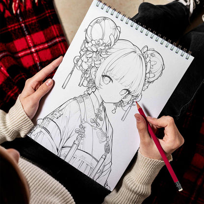 LBKHOUSE Chinese Anime Spiral Bound Coloring Book for Adult