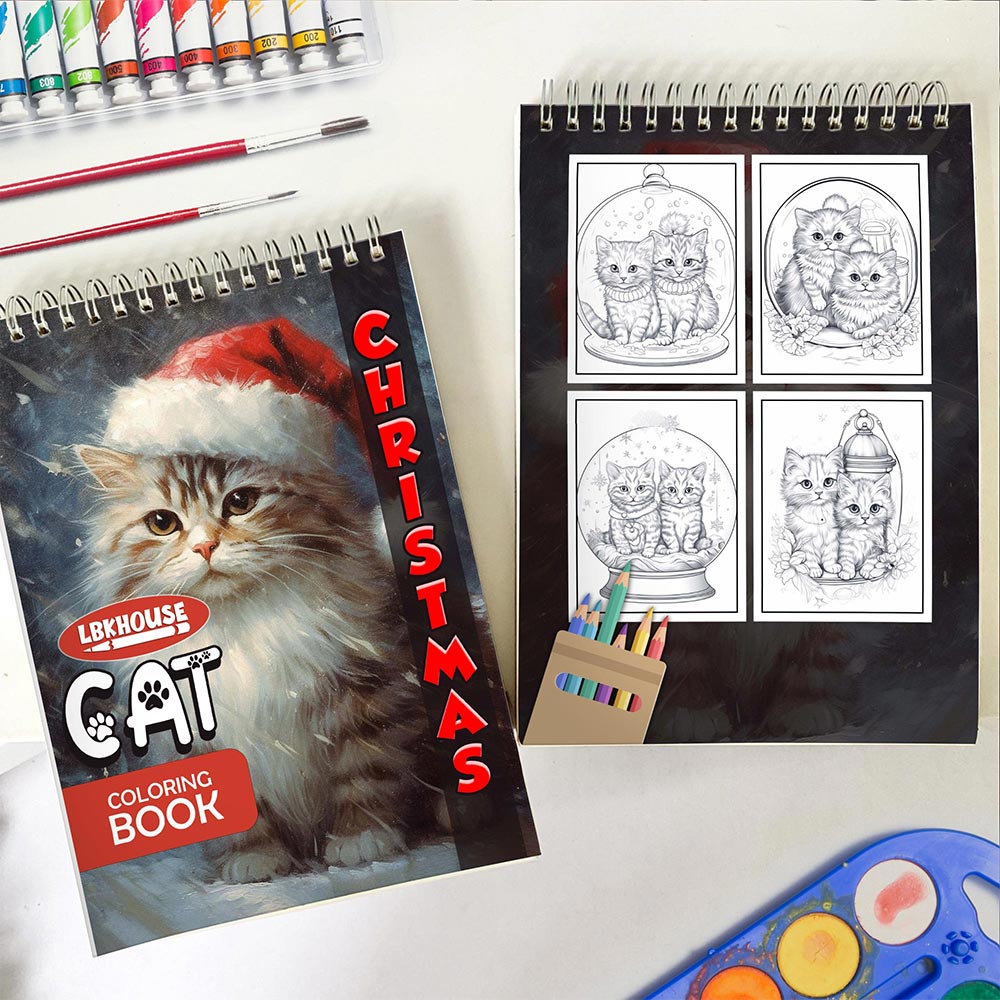 LBKHOUSE Christmas Cat Spiral Coloring Book for Adult