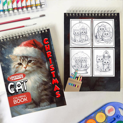 LBKHOUSE Christmas Cat Spiral Coloring Book for Adult