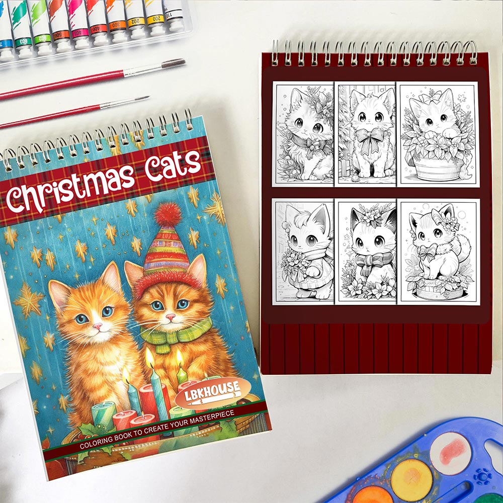 LBKHOUSE Christmas Cats Spiral Coloring Book for Adult