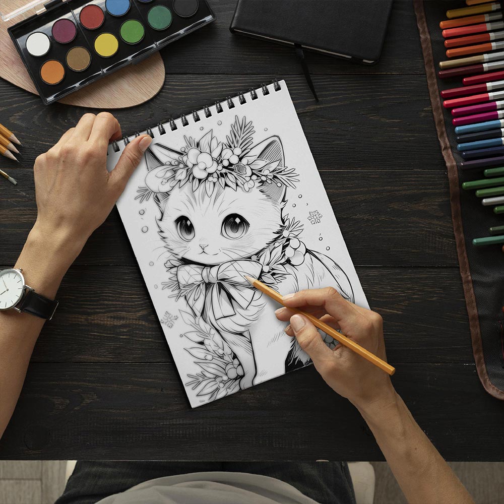 LBKHOUSE Christmas Cats Coloring Book Spiral Bound for Adult