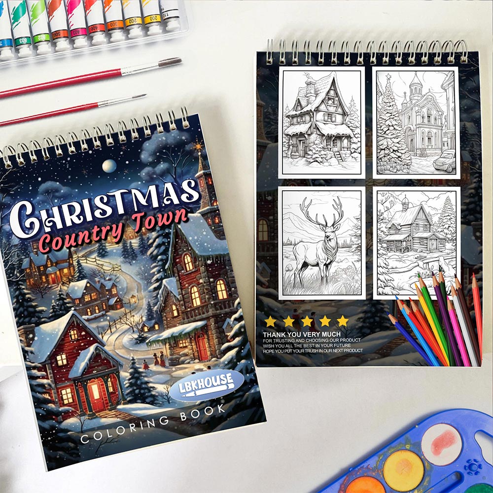 LBKHOUSE Christmas Country Town Spiral Coloring Book for Adult