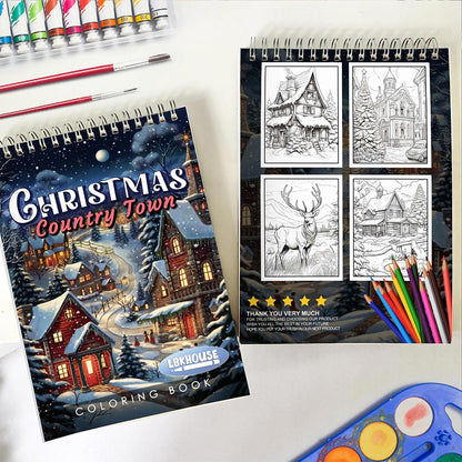 LBKHOUSE Christmas Country Town Spiral Coloring Book for Adult
