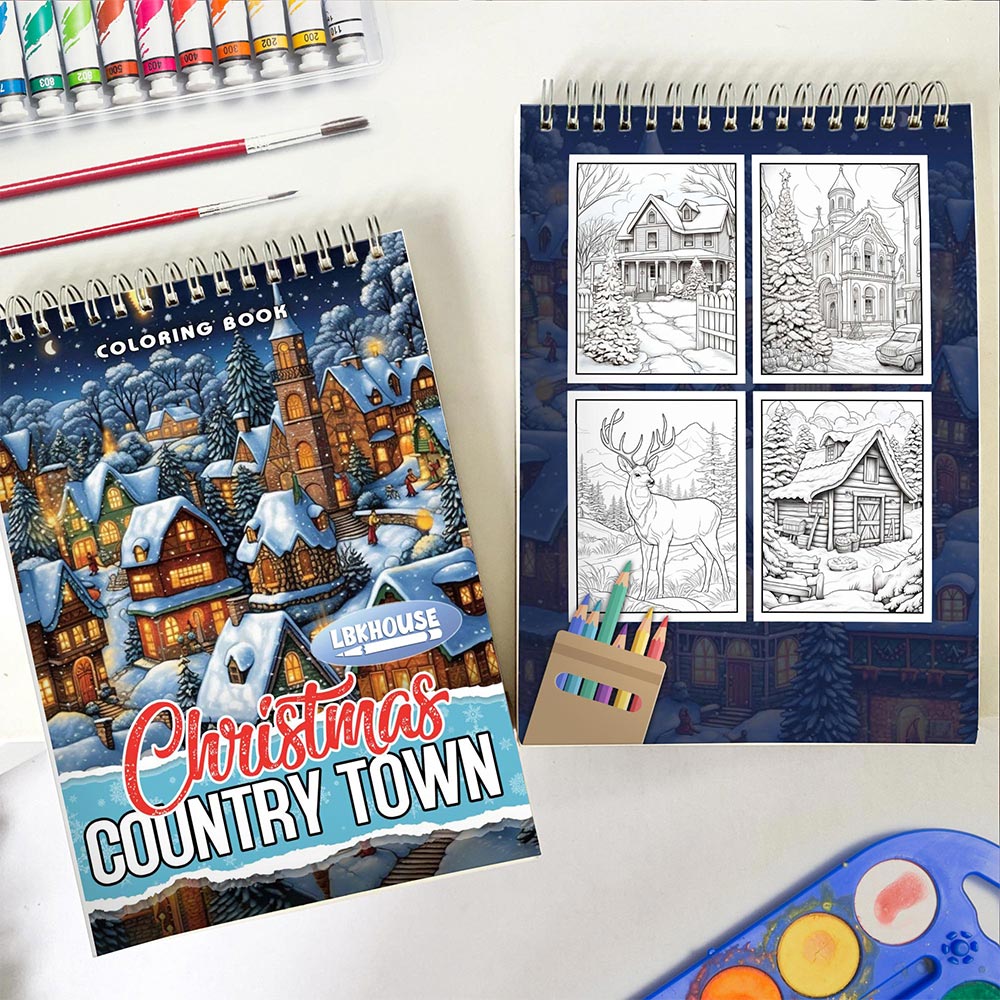 LBKHOUSE Christmas Country Town Spiral Coloring Book for Adult