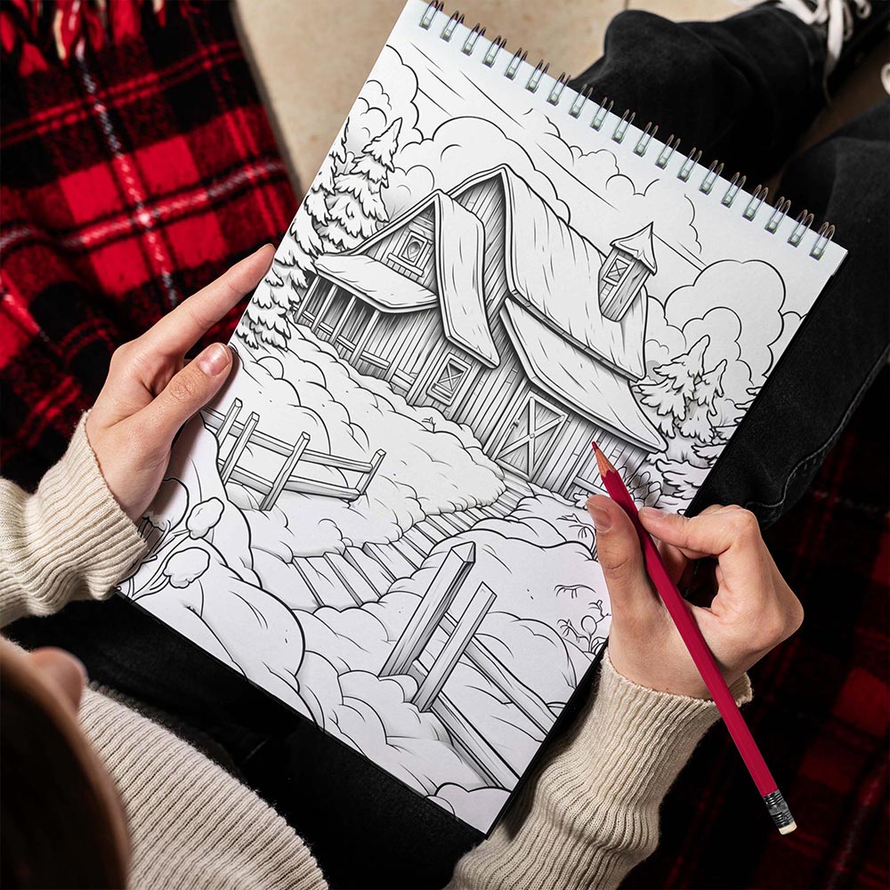 LBKHOUSE Christmas Country Town Spiral Bound Coloring Book for Adult