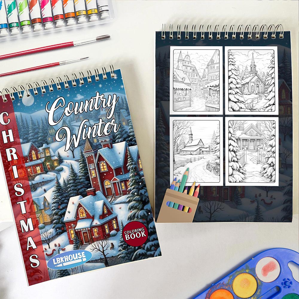 LBKHOUSE Christmas Country Winter Spiral Coloring Book for Adult