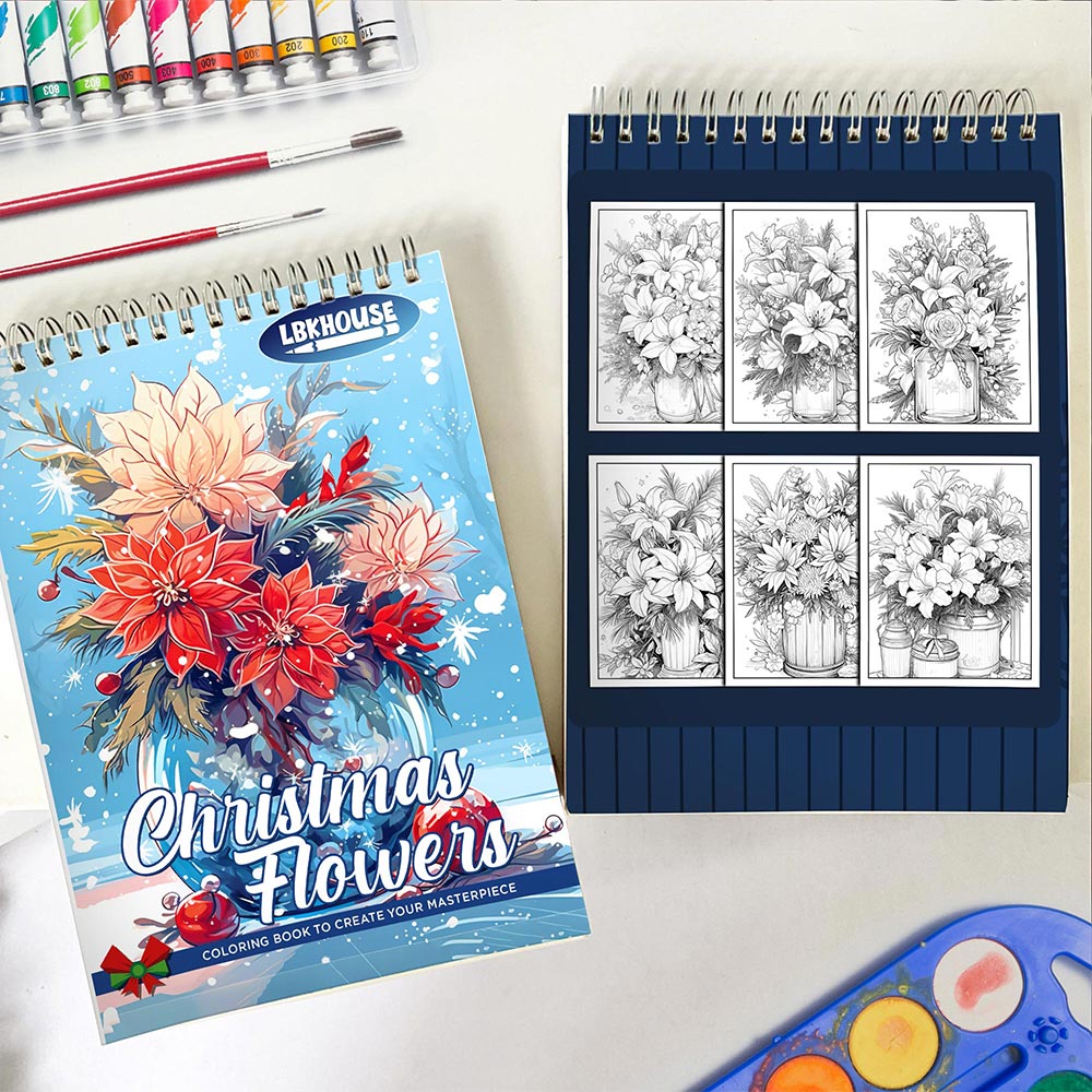 LBKHOUSE Christmas Flowers Spiral Coloring Book for Adult
