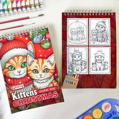 LBKHOUSE Christmas Kittens Spiral Coloring Book for Adult