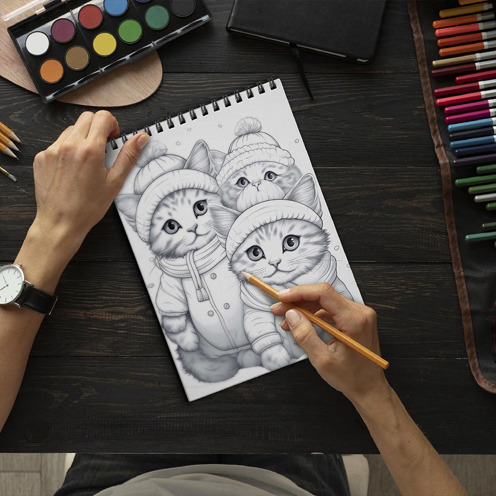 LBKHOUSE Christmas Kittens Coloring Book Spiral Bound for Adult
