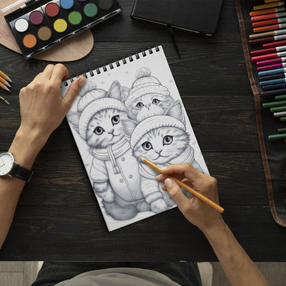 LBKHOUSE Christmas Kittens Coloring Book Spiral Bound for Adult