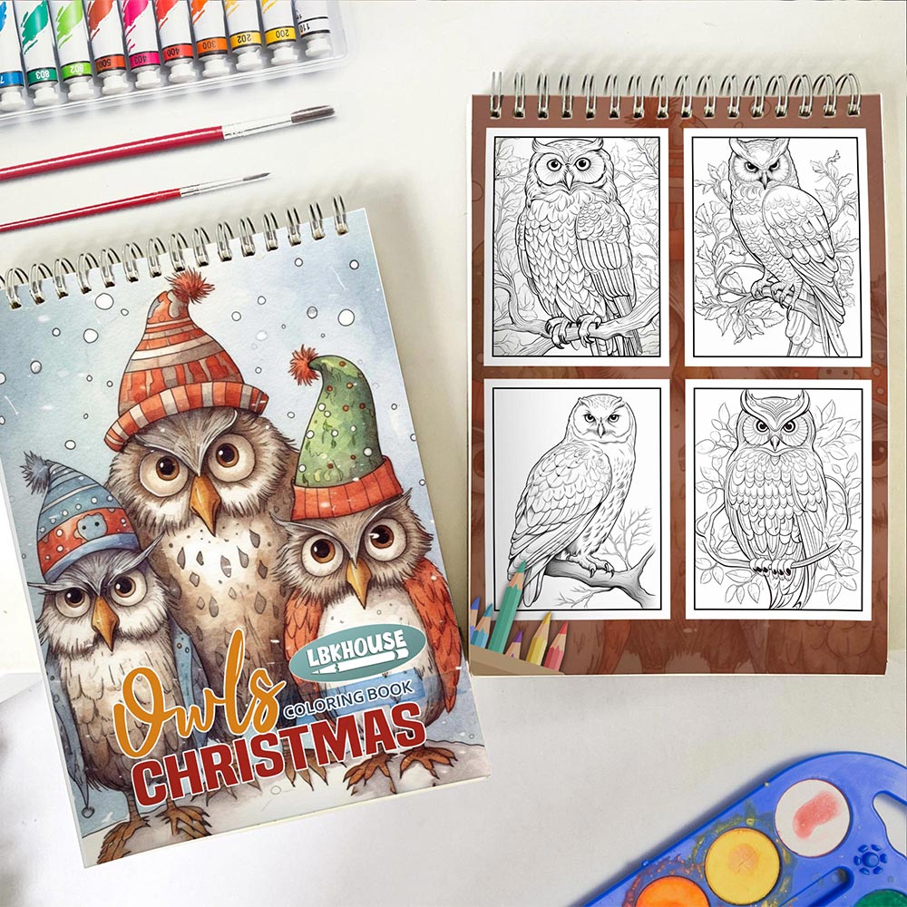 LBKHOUSE Christmas Owls Spiral Coloring Book for Adult