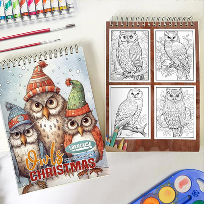 LBKHOUSE Christmas Owls Spiral Coloring Book for Adult