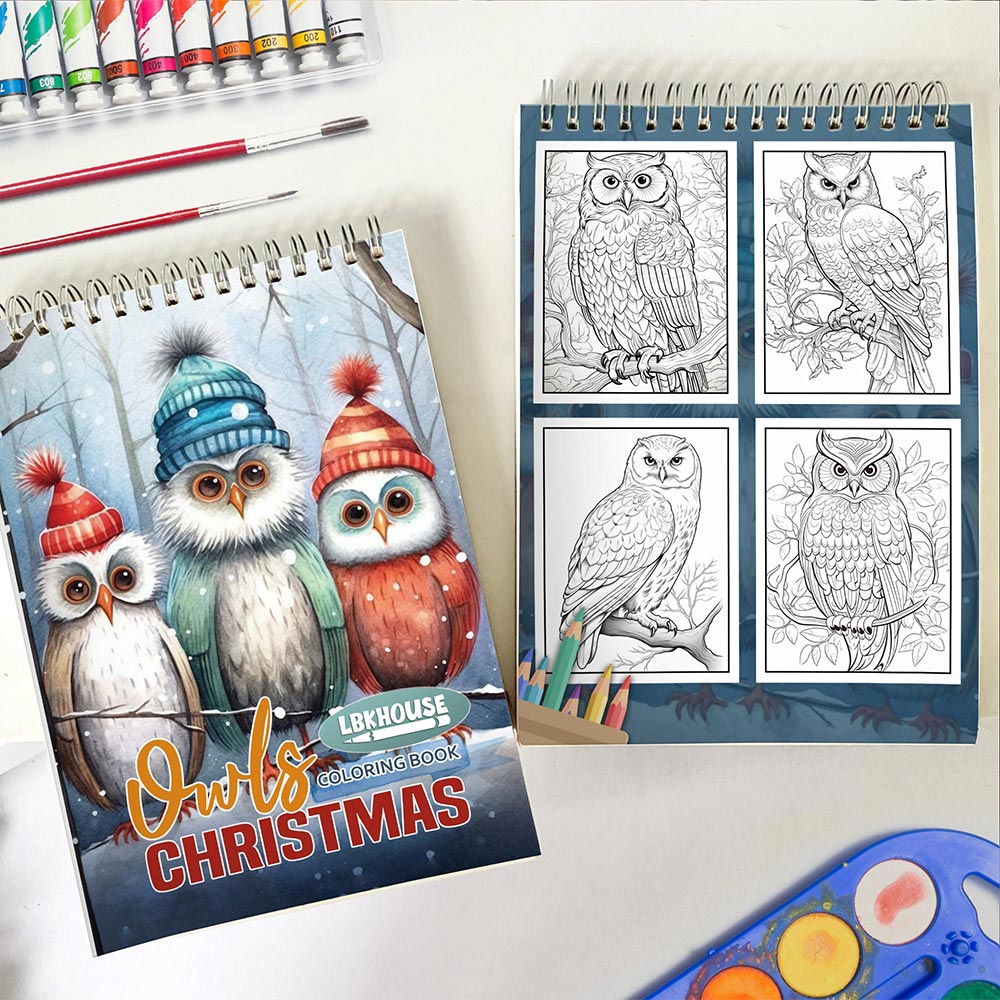 LBKHOUSE Christmas Owls Spiral Coloring Book for Adult
