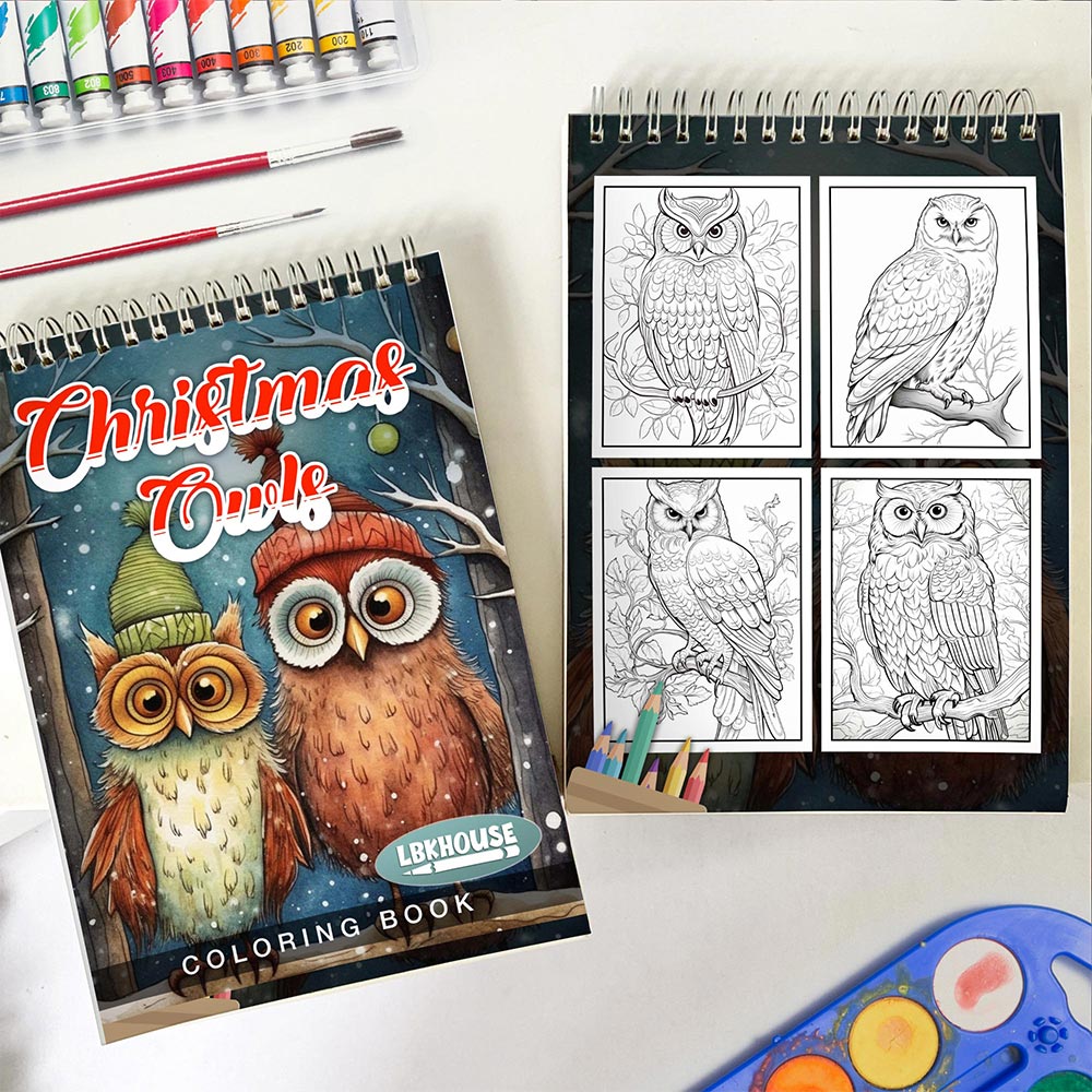 LBKHOUSE Christmas Owls Spiral Coloring Book for Adult