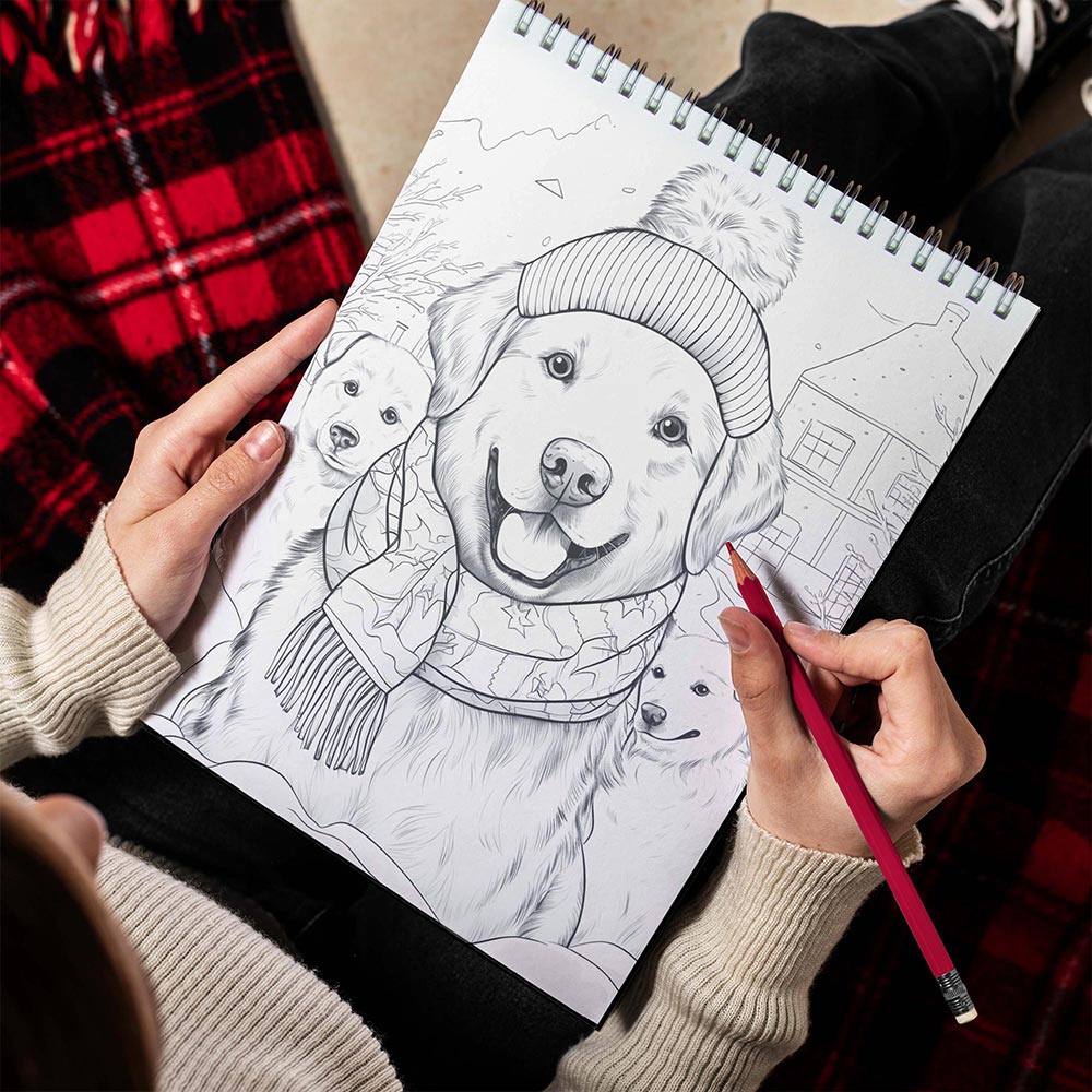 LBKHOUSE Christmas Puppies Spiral Bound Coloring Book for Adult