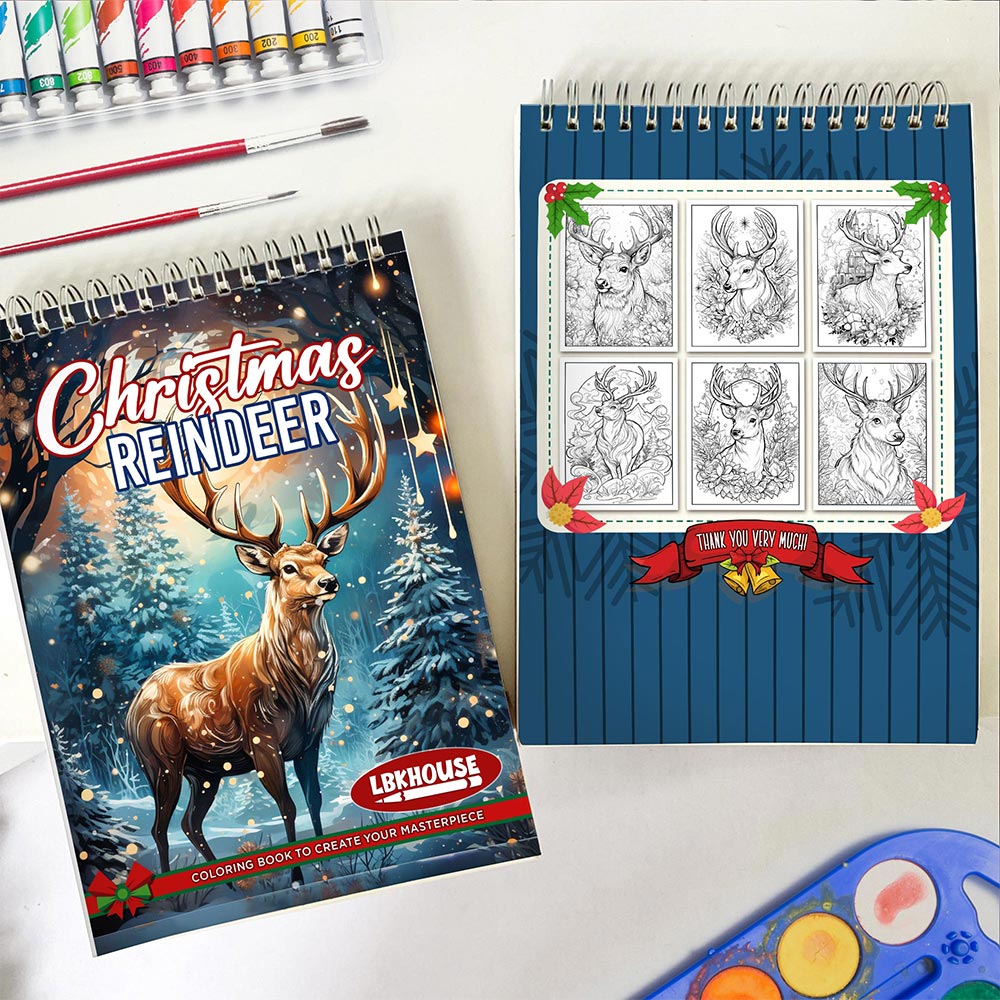 LBKHOUSE Christmas Reindeer Spiral Coloring Book for Adult
