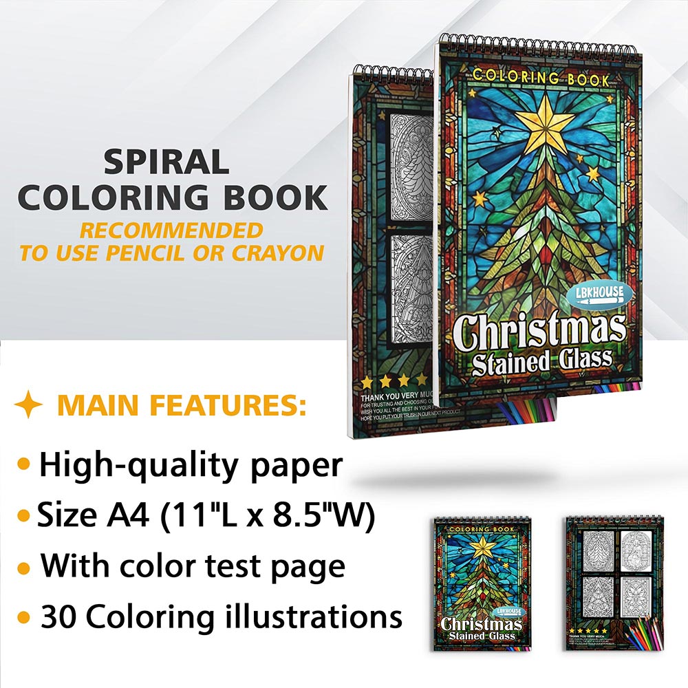 LBKHOUSE Christmas Stained Glass Coloring Sheets for Adult
