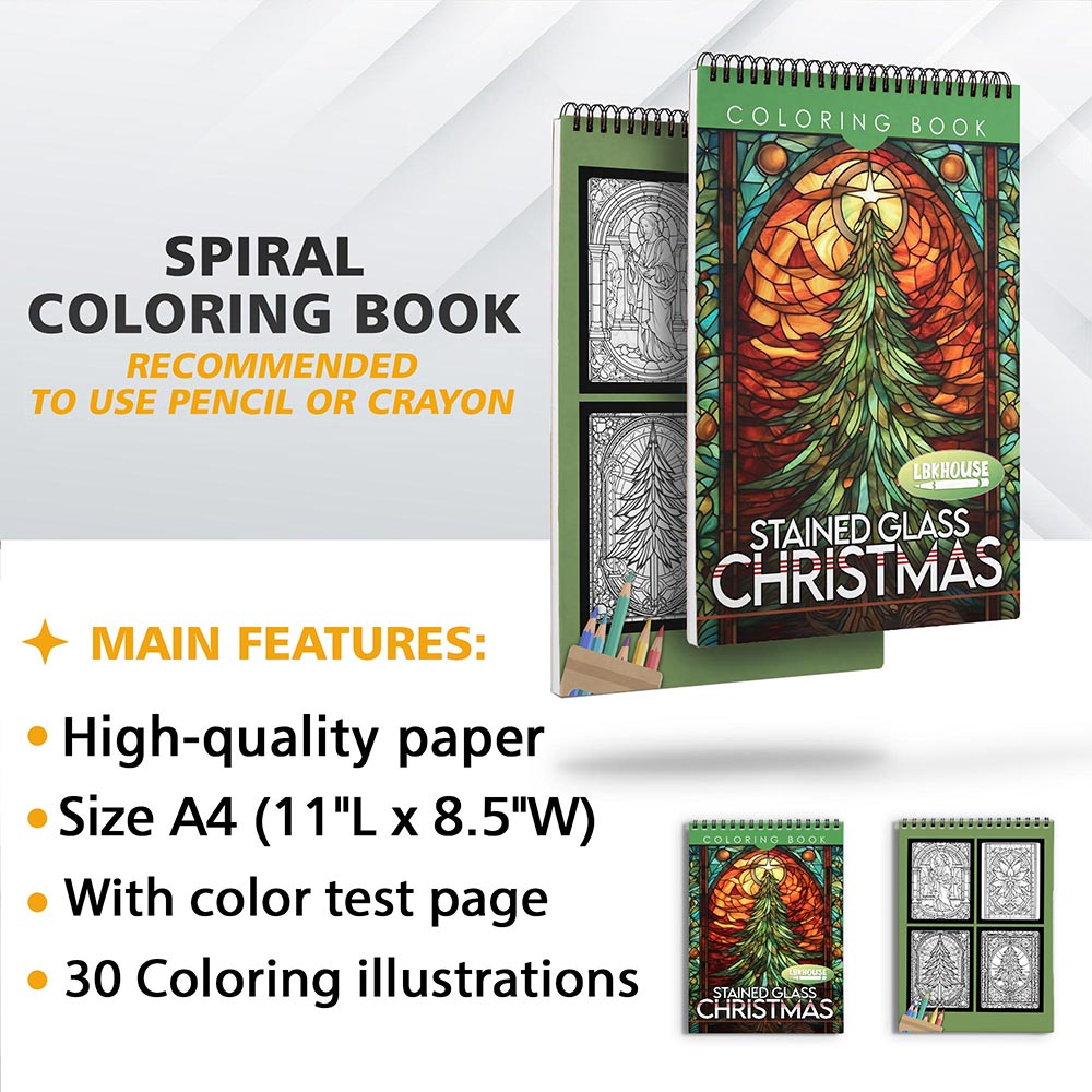 LBKHOUSE Christmas Stained Glass Coloring Sheets for Adult