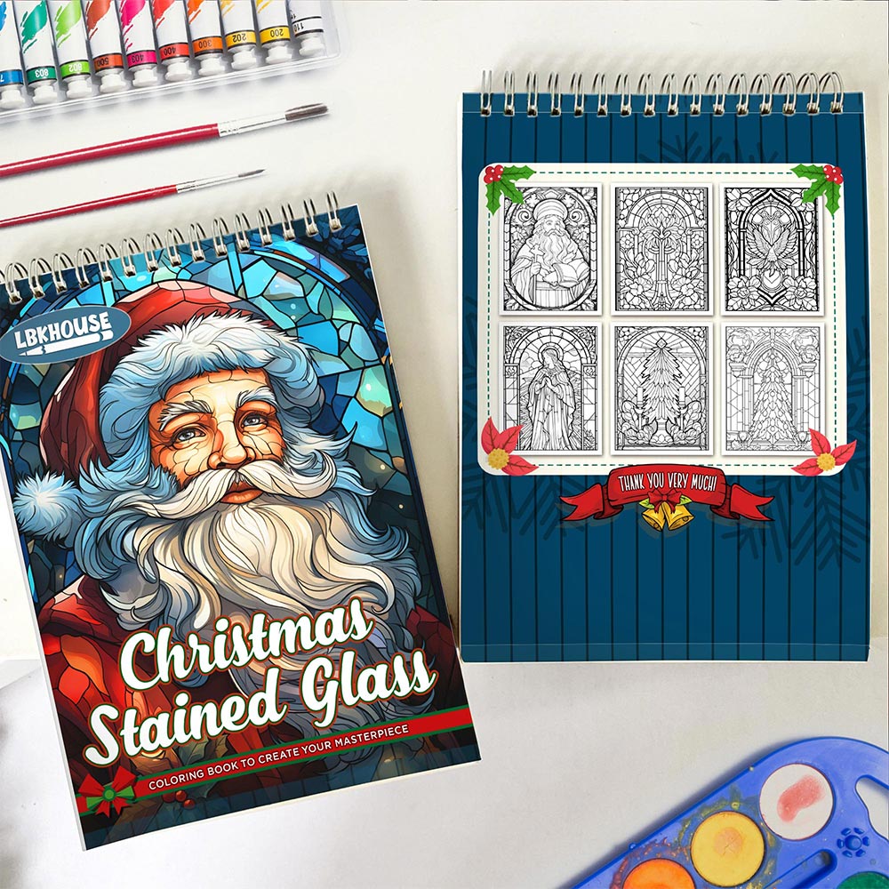 LBKHOUSE Christmas Stained Glass Spiral Coloring Book for Adult