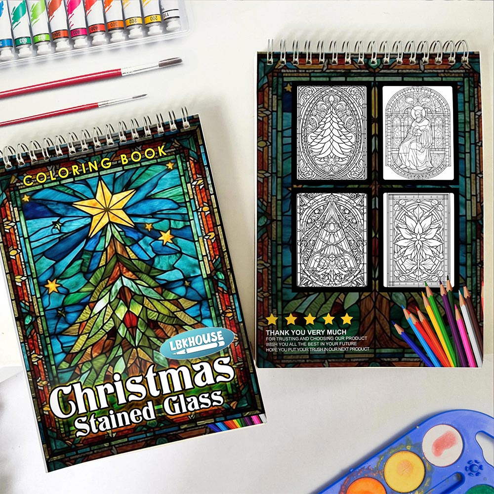LBKHOUSE Christmas Stained Glass Spiral Coloring Book for Adult