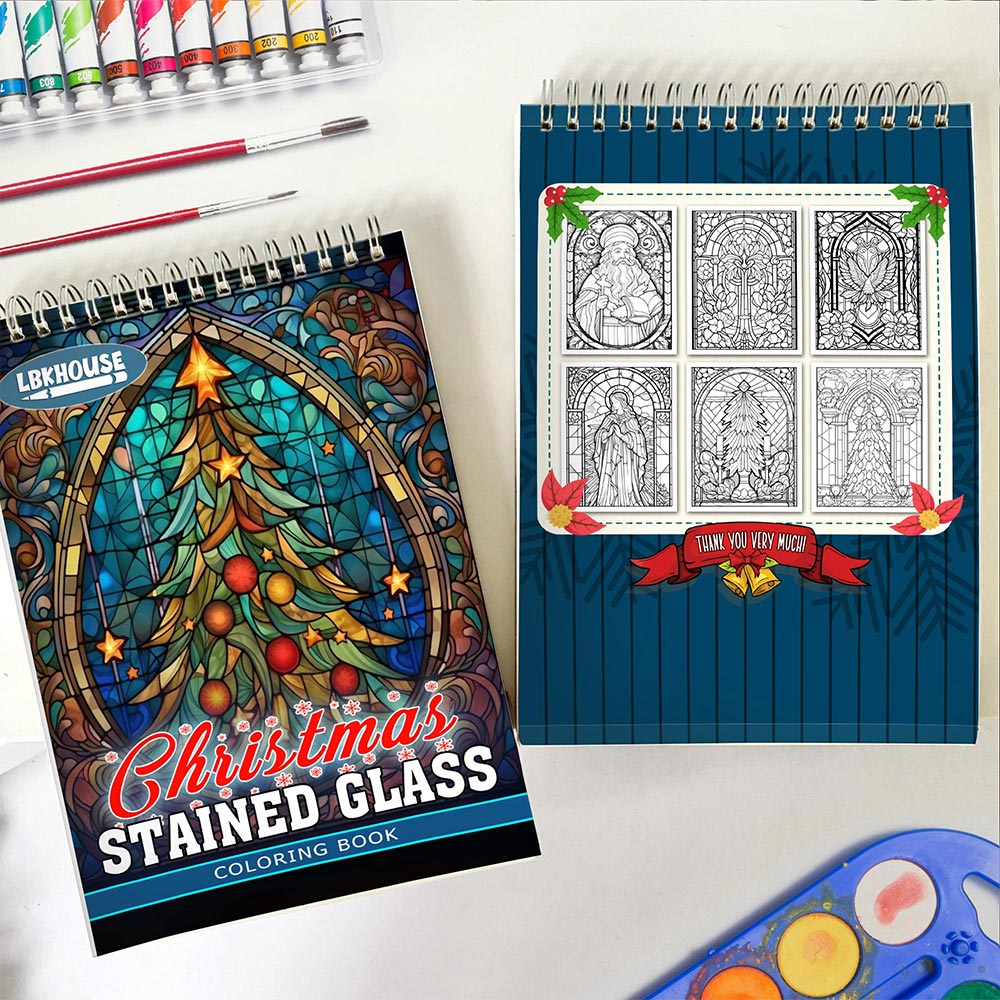 LBKHOUSE Christmas Stained Glass Spiral Coloring Book for Adult