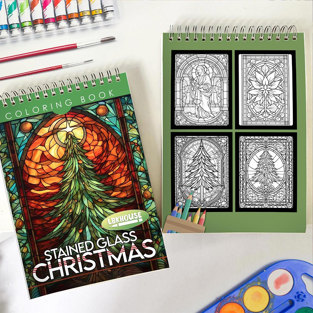 LBKHOUSE Christmas Stained Glass Spiral Coloring Book for Adult