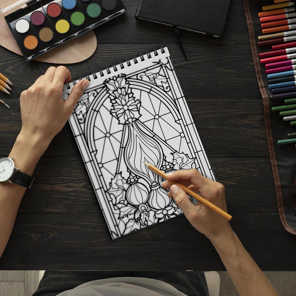LBKHOUSE Christmas Stained Glass Coloring Book Spiral Bound for Adult