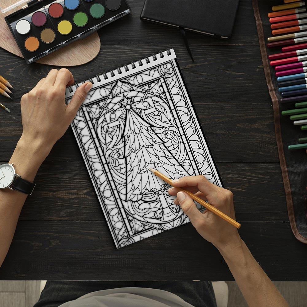 LBKHOUSE Christmas Stained Glass Coloring Book Spiral Bound for Adult