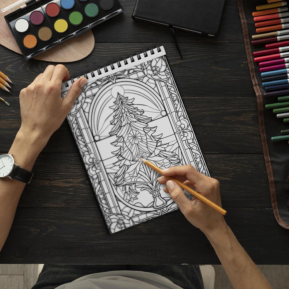 LBKHOUSE Christmas Stained Glass Coloring Book Spiral Bound for Adult