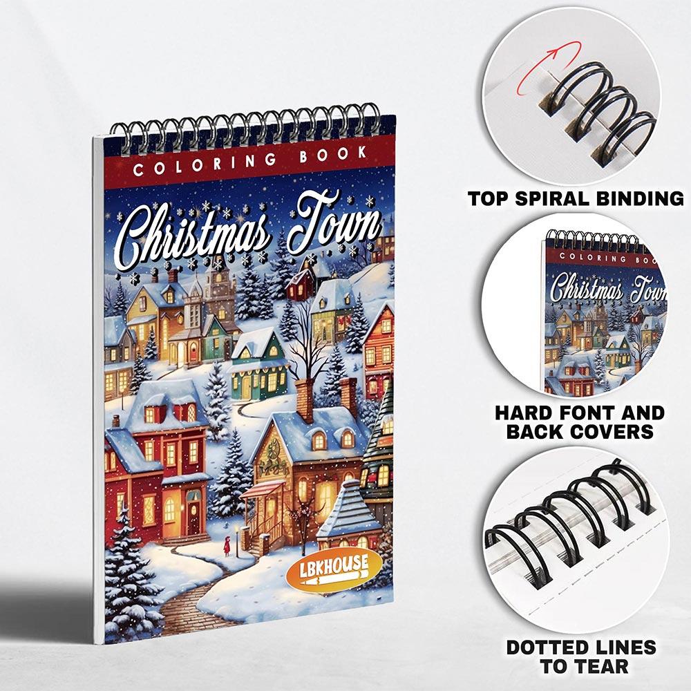 LBKHOUSE Christmas Town Coloring Book Spiral Bound For Adults, Premium Cover