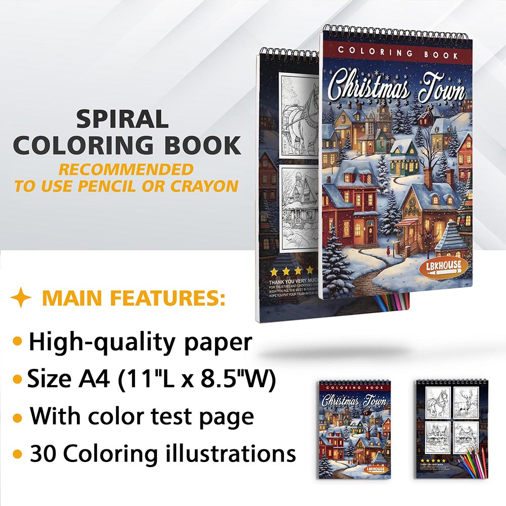 LBKHOUSE Christmas Town Coloring Book Spiral Bound For Adults, Premium Cover
