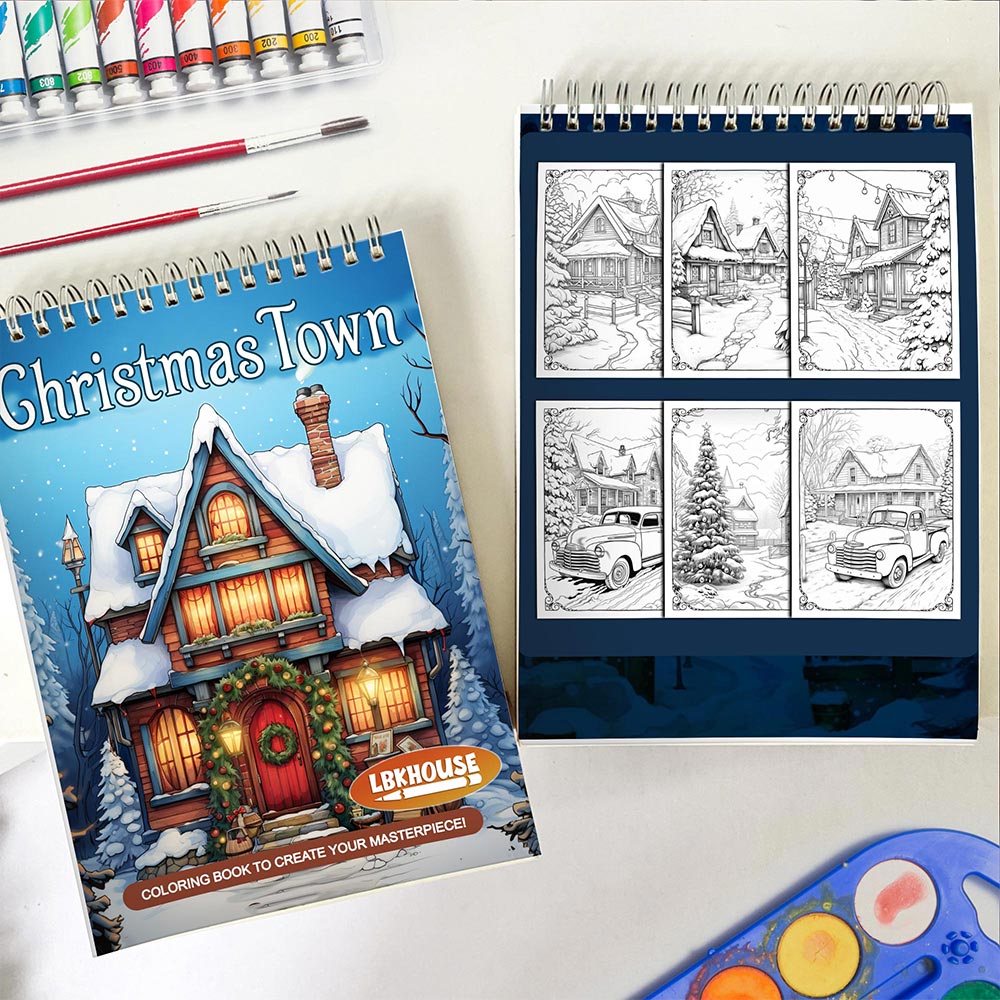 LBKHOUSE Christmas Town Spiral Coloring Book For Adults