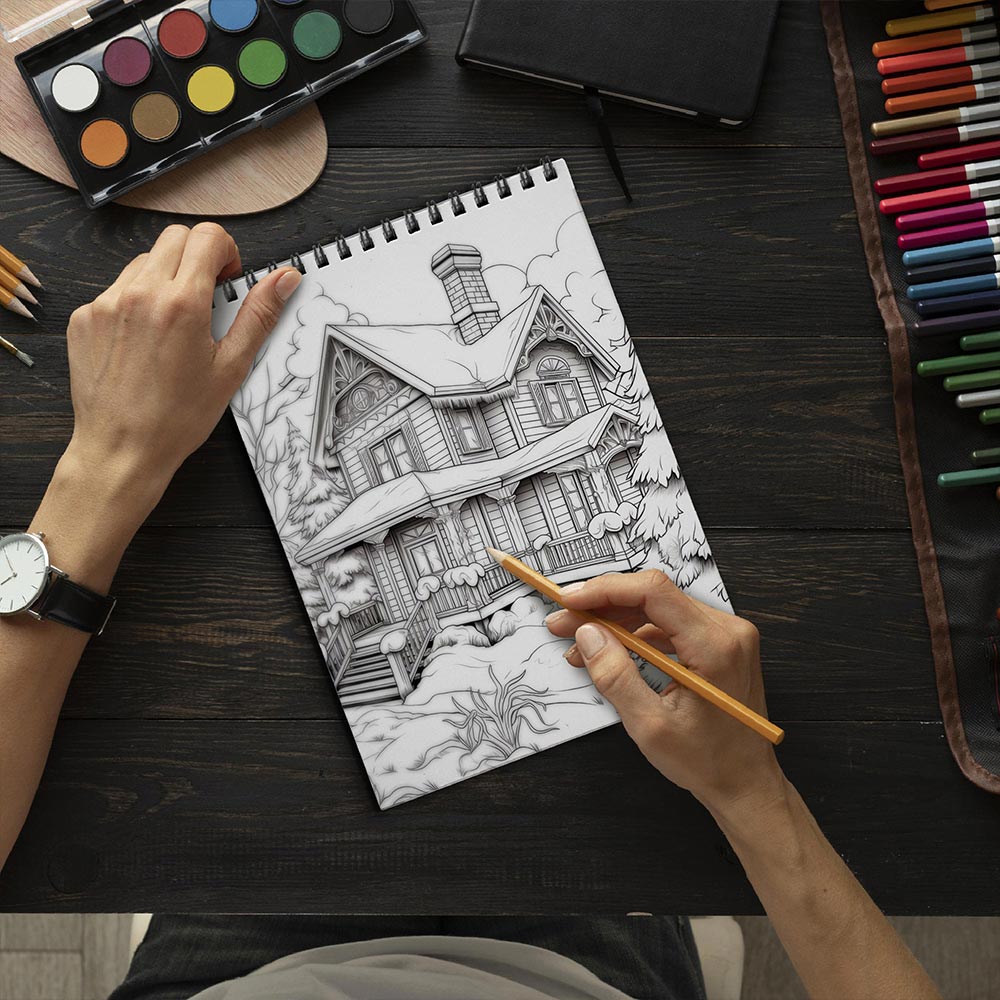 LBKHOUSE Christmas Town Coloring Book Spiral Bound For Adults