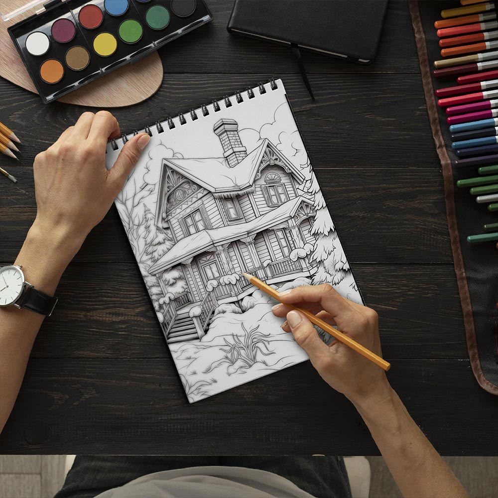 LBKHOUSE Christmas Town Coloring Book Spiral Bound For Adults, Premium Cover