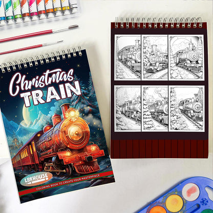 LBKHOUSE Christmas Trains Spiral Coloring Book for Adult