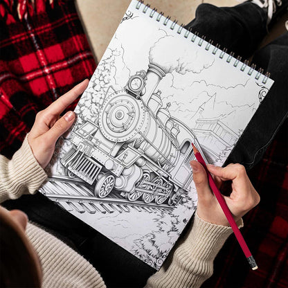 LBKHOUSE Christmas Trains Spiral Bound Coloring Book for Adult
