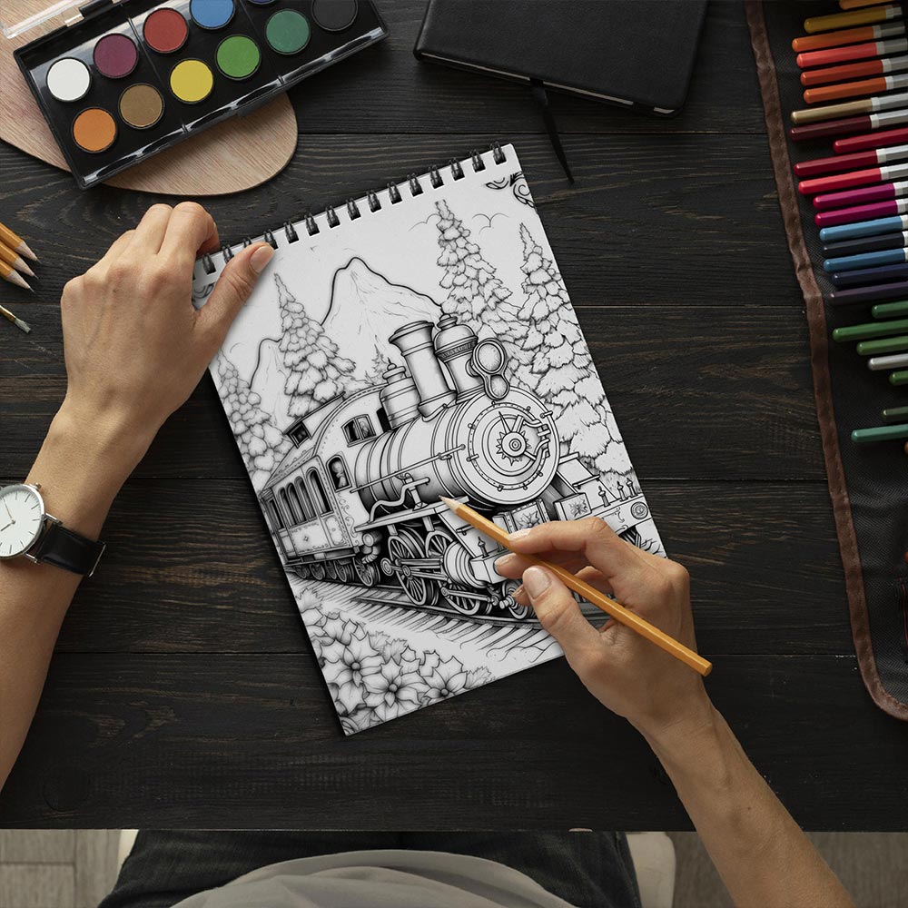 LBKHOUSE Christmas Trains Coloring Book Spiral Bound for Adult