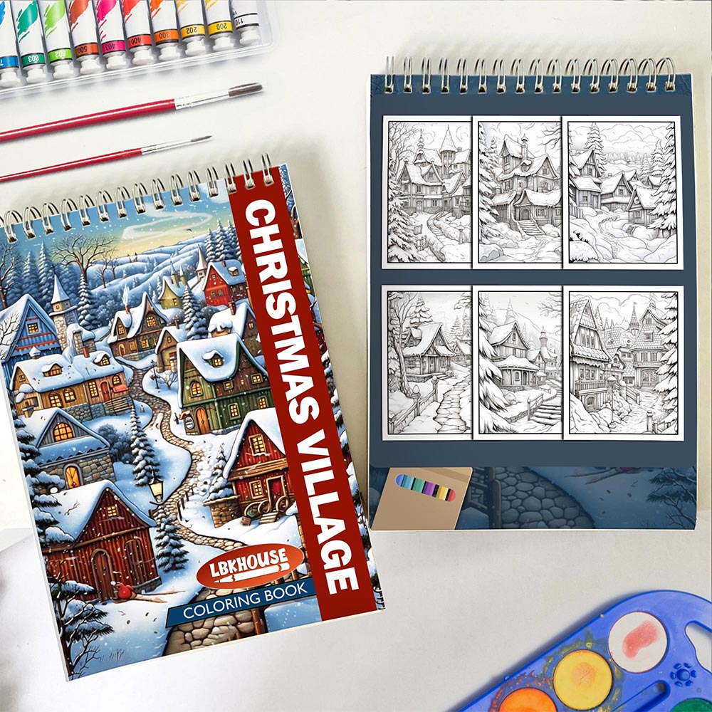 LBKHOUSE Christmas Village Spiral Coloring Book For Adults