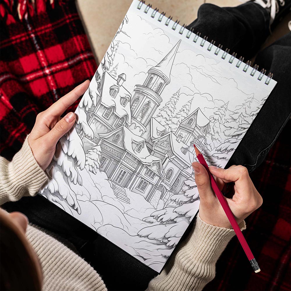 LBKHOUSE Christmas Village Spiral Bound Coloring Book For Adults