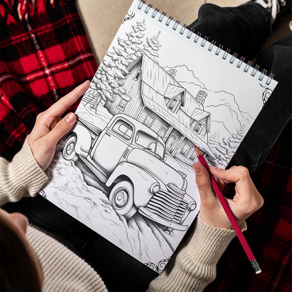 LBKHOUSE Country Christmas Spiral Bound Coloring Book for Adults