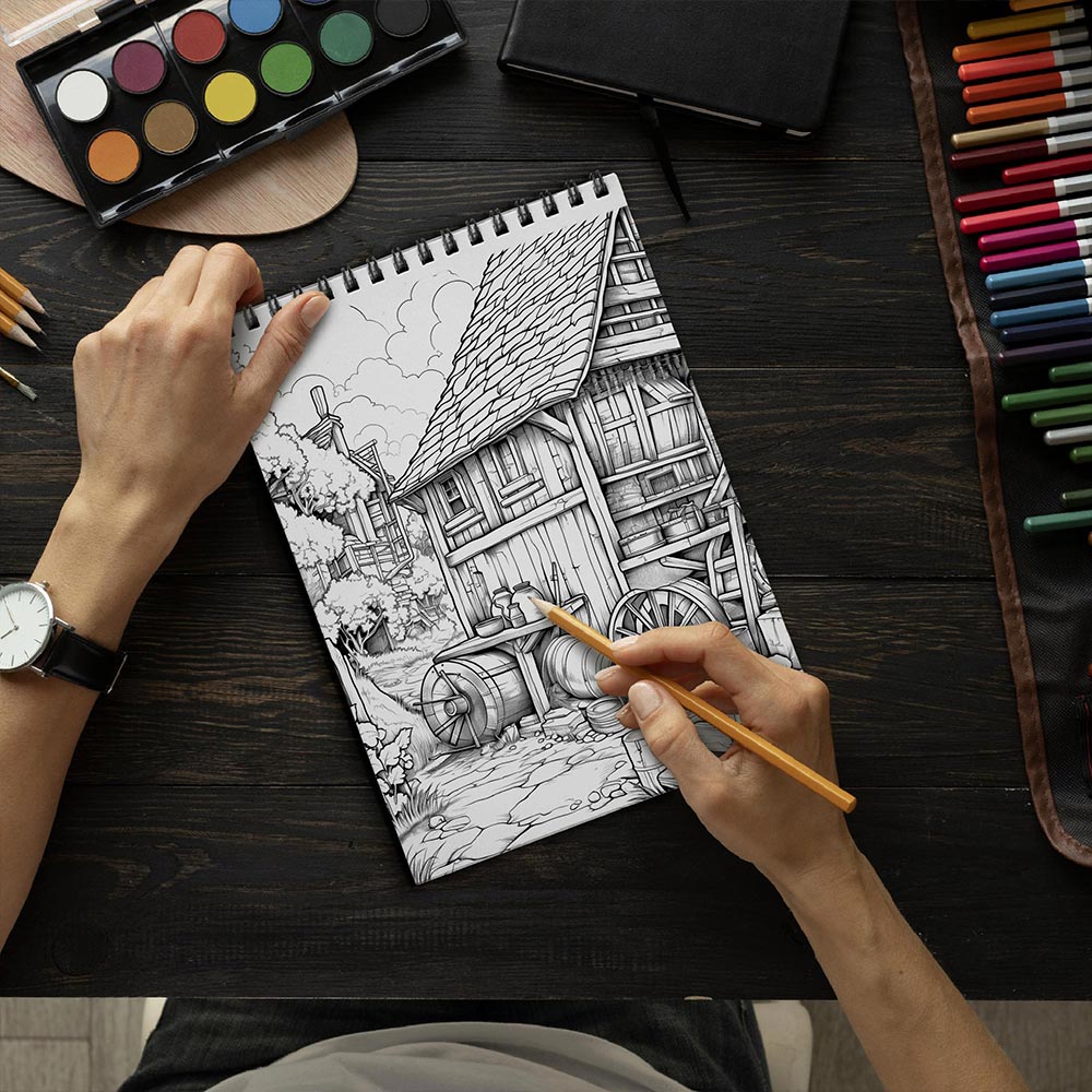 LBKHOUSE Country Coloring Book Spiral Bound for Adults