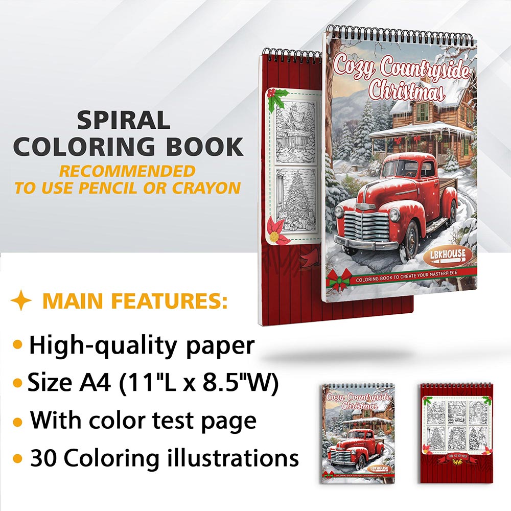 LBKHOUSE Cozy Countryside Christmas Coloring Sheets for Adults