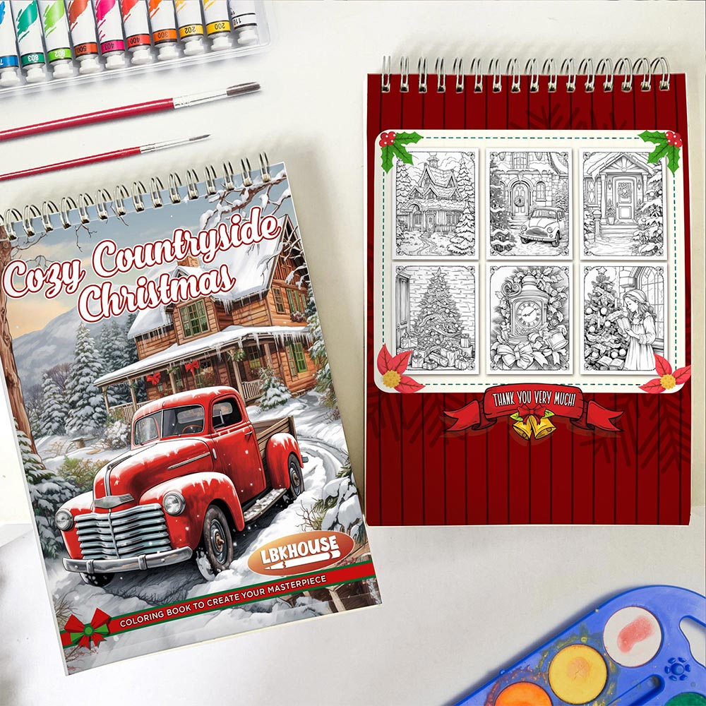 LBKHOUSE Cozy Countryside Christmas Spiral Coloring Book for Adults