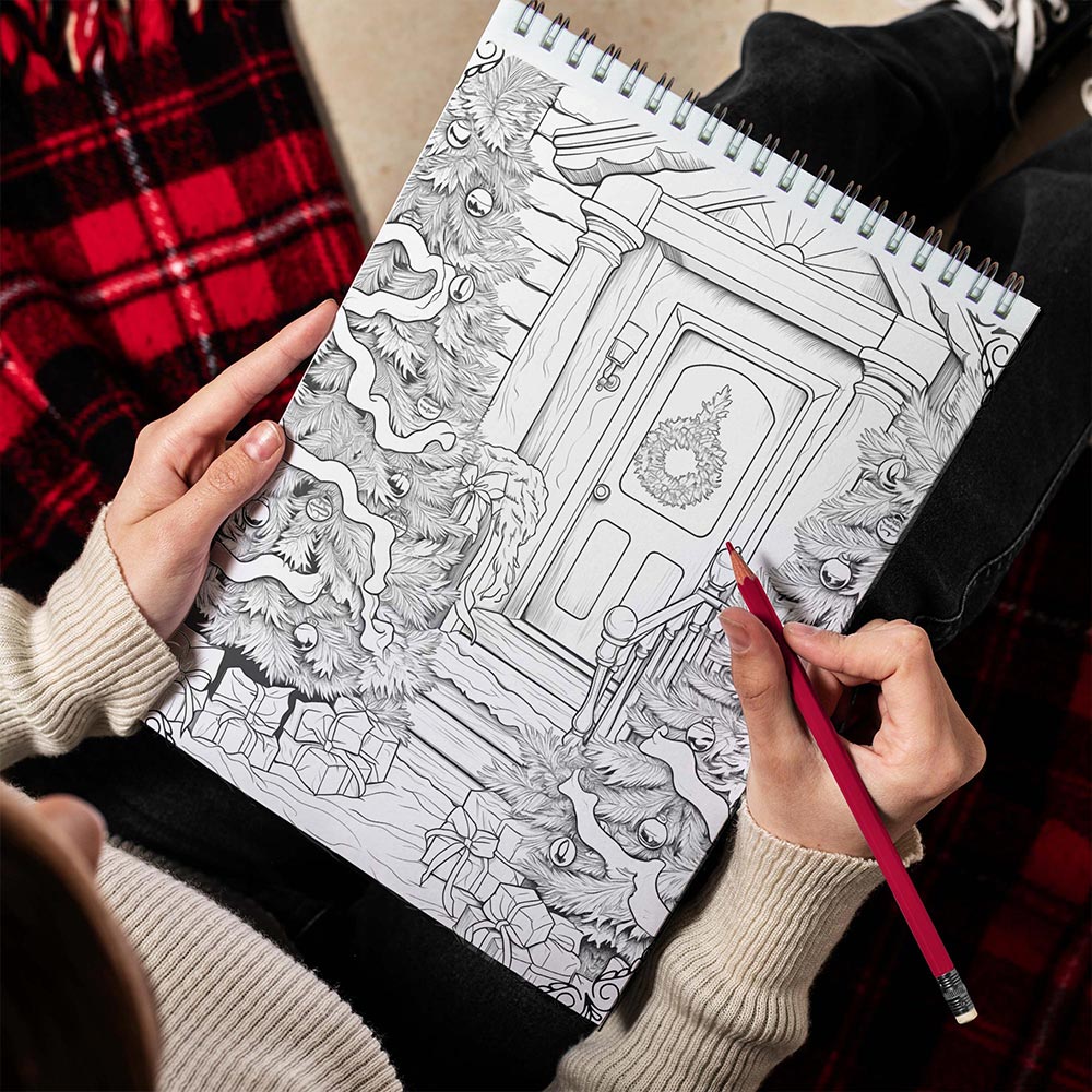 LBKHOUSE Cozy Countryside Christmas Spiral Bound Coloring Book for Adults