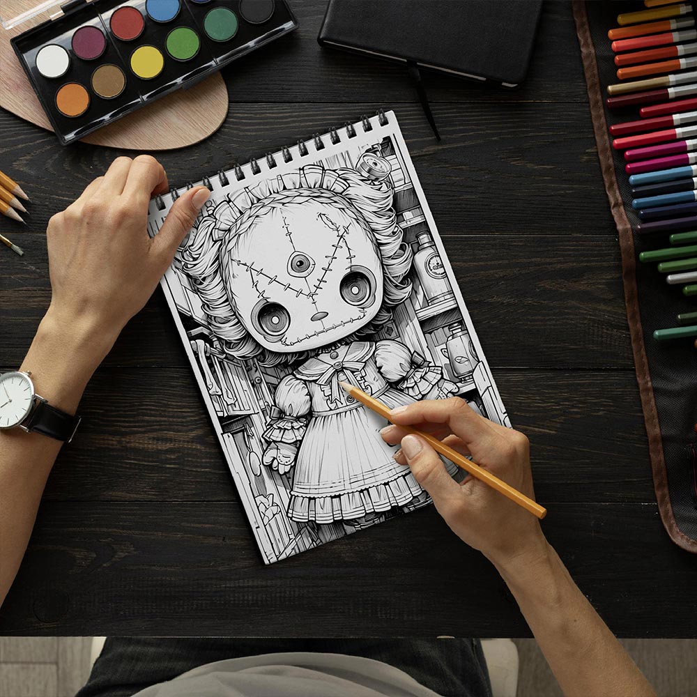 LBKHOUSE Creepy Doll Coloring Book Spiral Bound for Adult