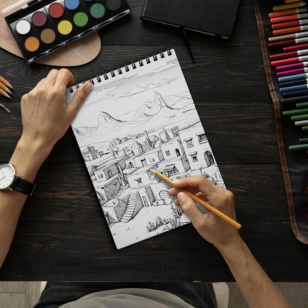 LBKHOUSE Desert Town Coloring Book Spiral Bound for Adult