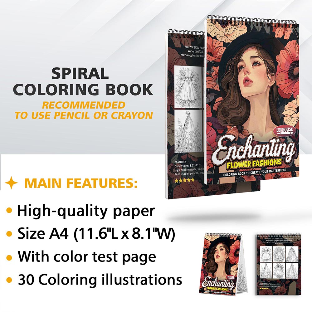 LBKHOUSE Enchanting Flower Fashions Coloring Sheets for Adults