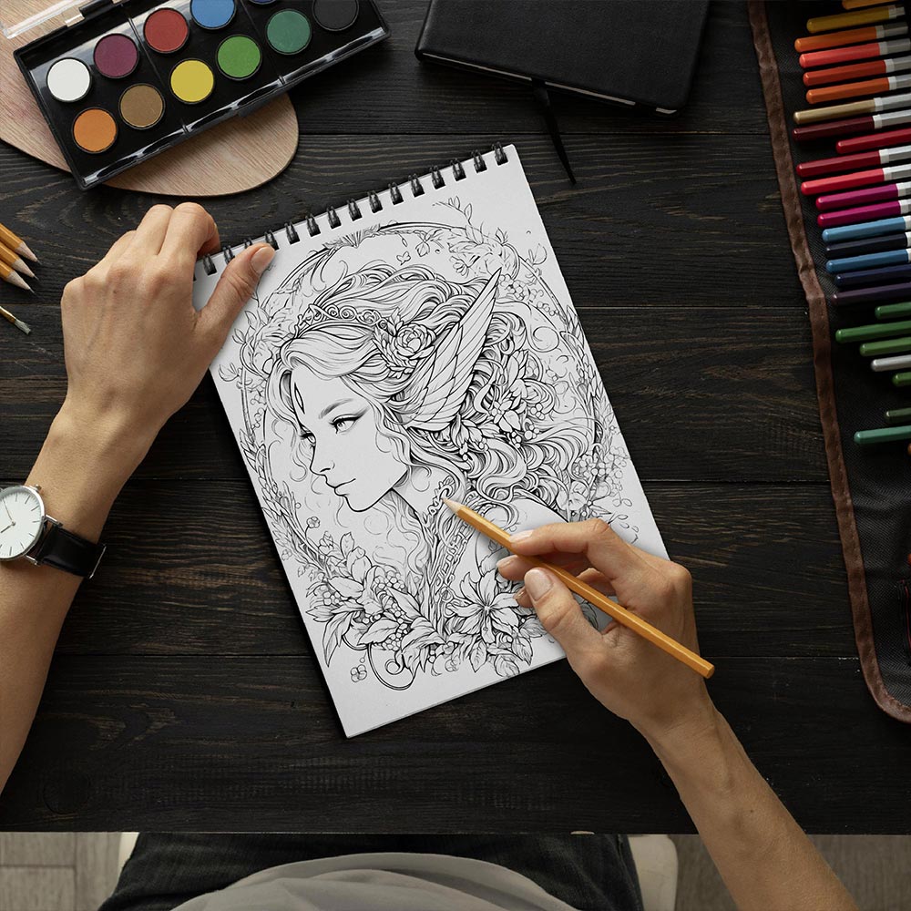 LBKHOUSE Fairy Portraits Coloring Book Spiral Bound for Adult